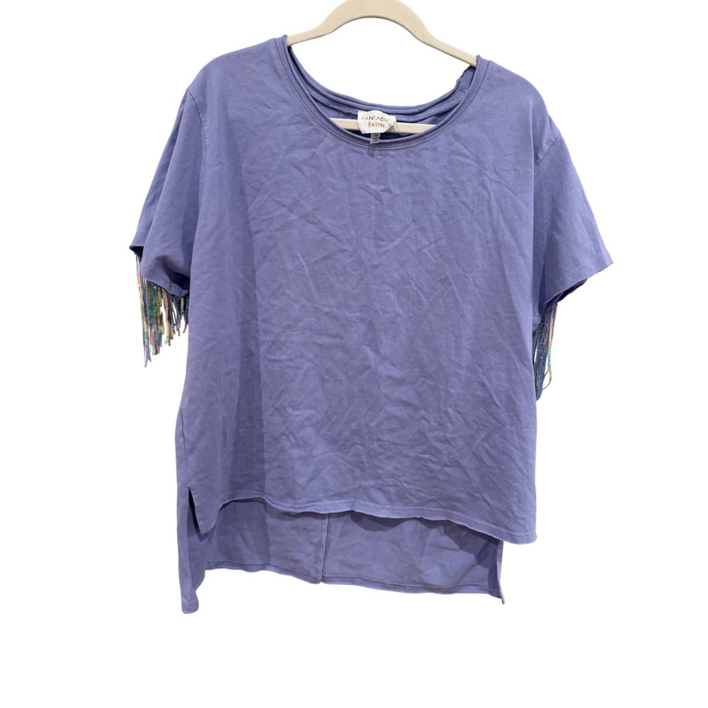 Fantastic Fawn Purple Sequin Fringe High Low Tee Shirt Medium